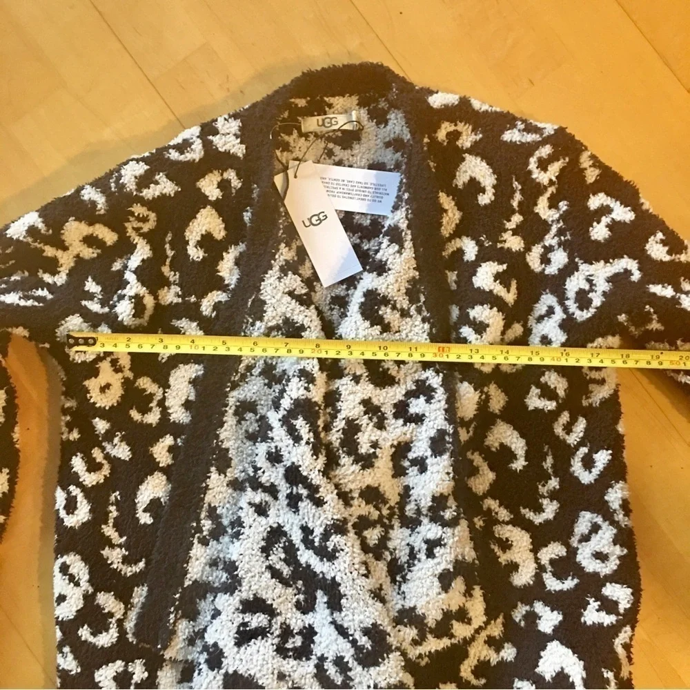 UGG Phoebe Leopard Knit Wrap Cardigan, Black + White, Size S